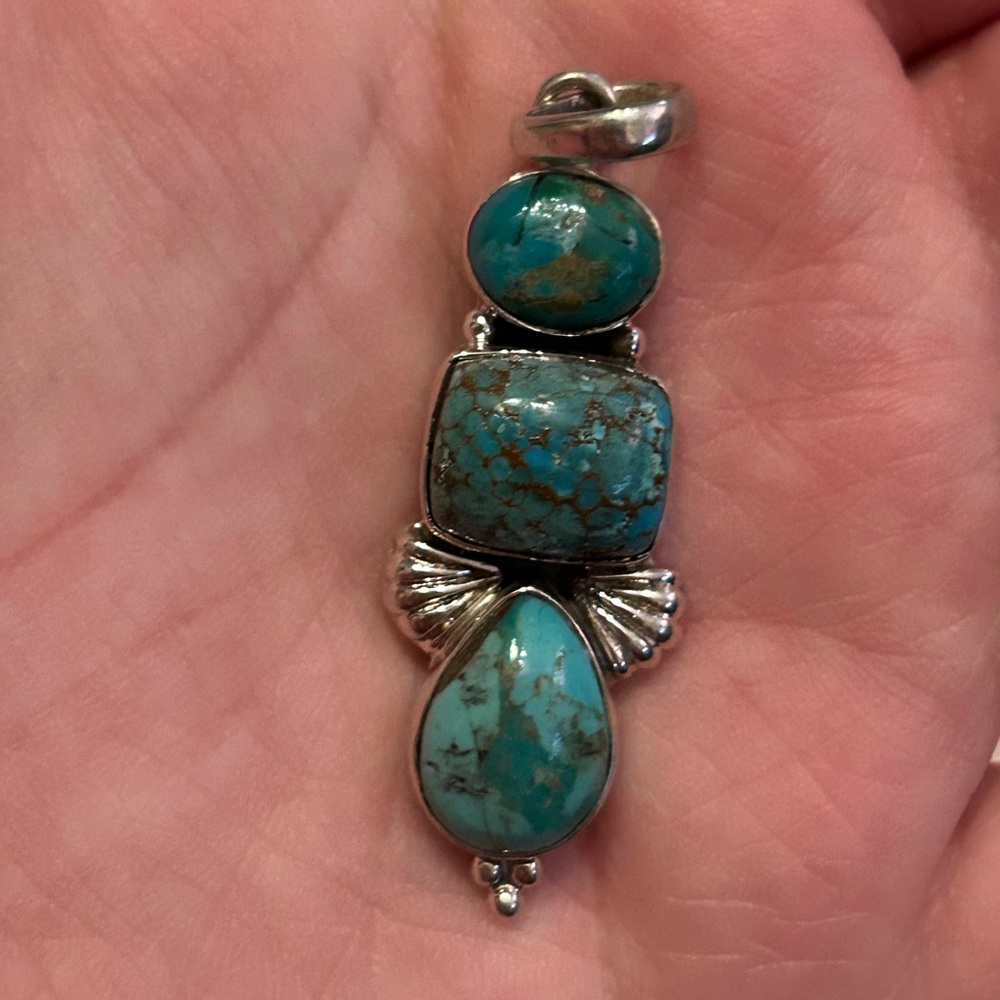 Gorgeous Sterling Silver and triple turquoise stone pendant!